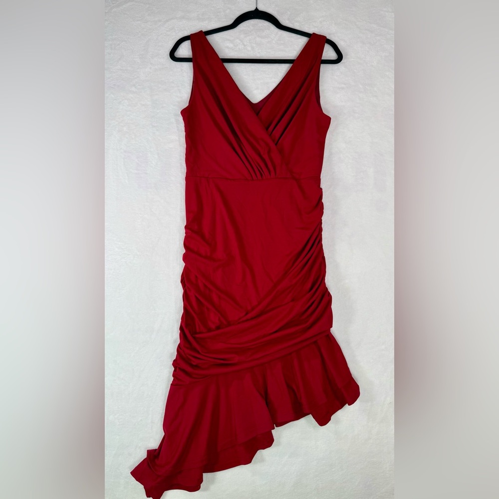 NWT Grace Karin Red V-Neck Ruffle Hem Dress Small
